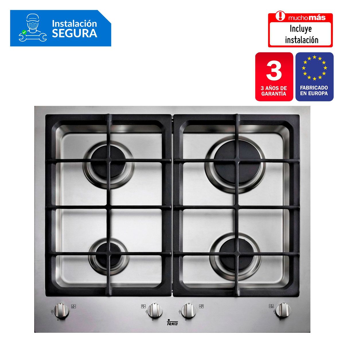 TEKA - Encimera a Gas 4 Hornillas EW-60 Inoxidable