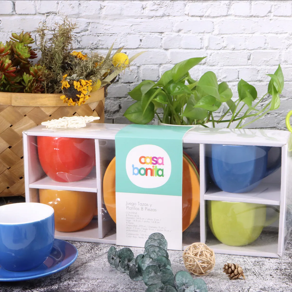 CASA BONITA - Juego de 4 Tazas y Platos Surtido