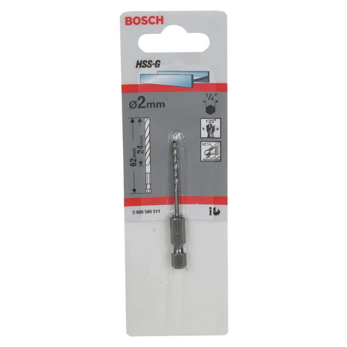 BOSCH - Broca Acero HSS-G 1/4 2 x 24 x 62 mm Bosch