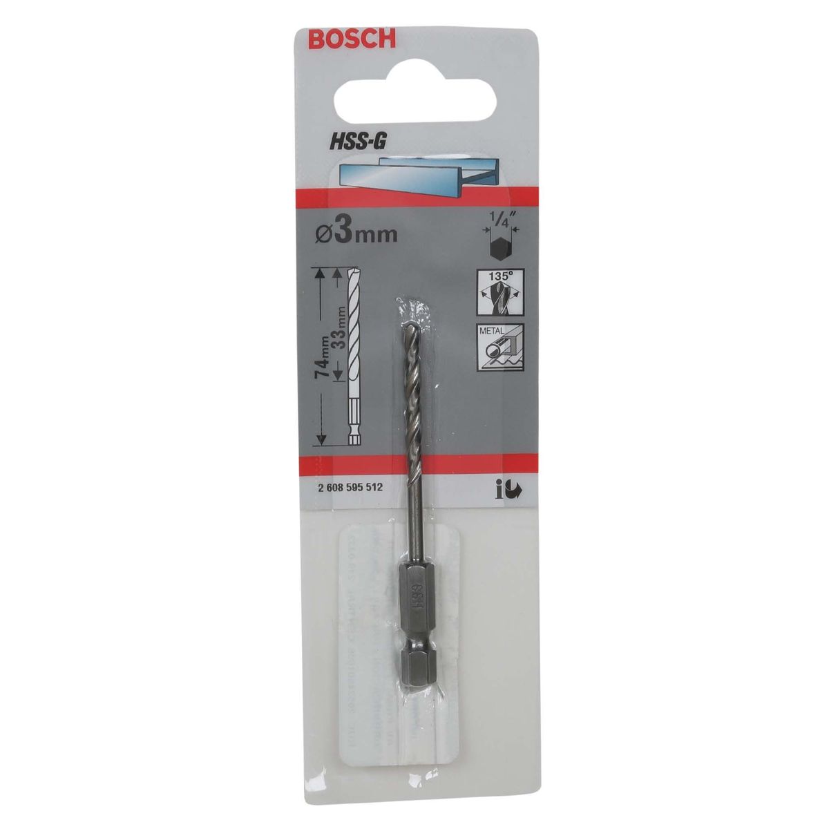 BOSCH - Broca Acero HSS-G 1/4 3 x 33 x 74 mm Bosch