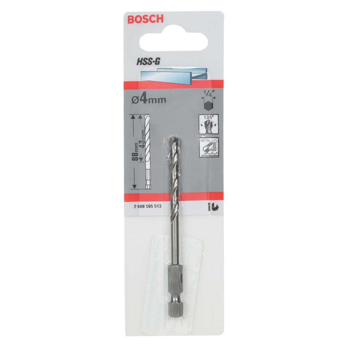 BOSCH - Broca Acero HSS-G 1/4 4 x 43 x 88 mm Bosch