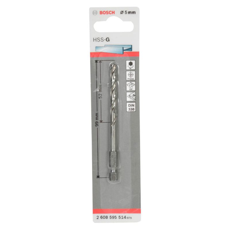 BOSCH - Broca Acero HSS-G 1/4" 5 x 52 x 99 mm Bosch