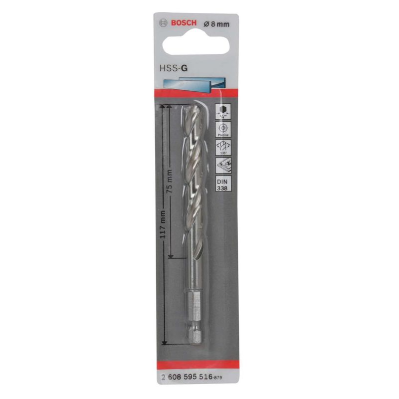 BOSCH - Broca Acero HSS-G 1/4 8 x 75 x 117 mm Bosch