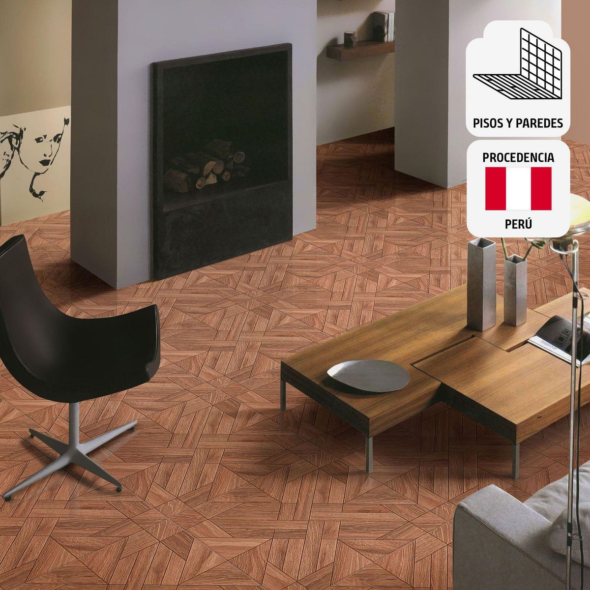 SAN LORENZO - Cerámica Marrón 45x45 Maderadas Brillante 2.08 m2