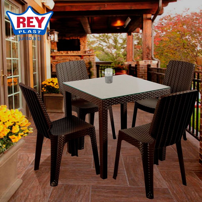 REYPLAST - Juego de Comedor de terraza Tavarúa 4 personas Marrón