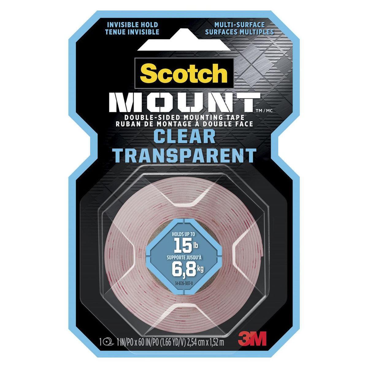 3M - Cinta Doble Contacto 3M Scotch-Mount Transparente 25 mm x 1.52 m