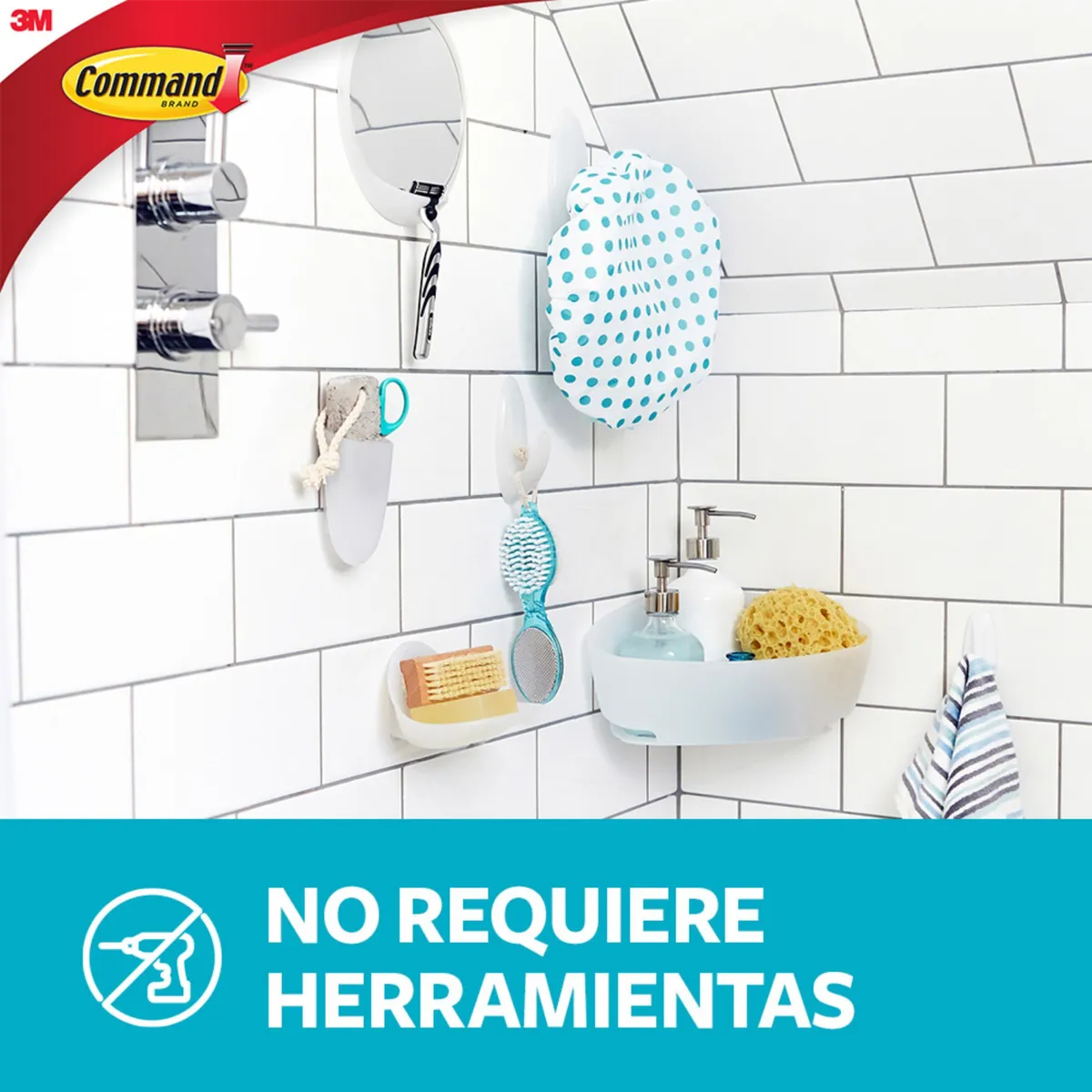 3M - Gancho Command 3M para Baño con Tiras Impermeables Mediano x 2 unid