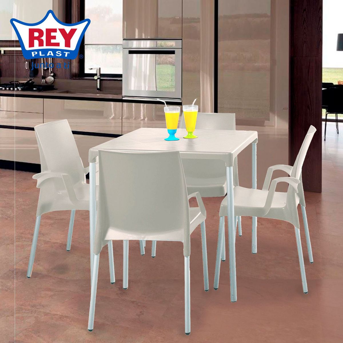 REYPLAST - Juego de Comedor de terraza Ada 4 personas Blanco