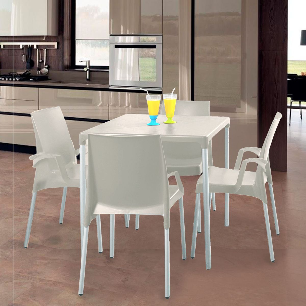 REYPLAST - Juego de Comedor de terraza Ada 4 personas Blanco