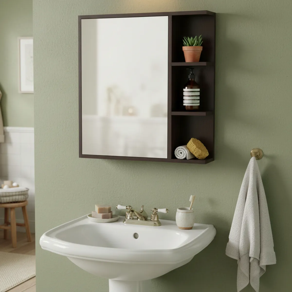 SENSI DACQUA - Botiquin de Baño Una Puerta con Espejo Wengue 60x60x15cm