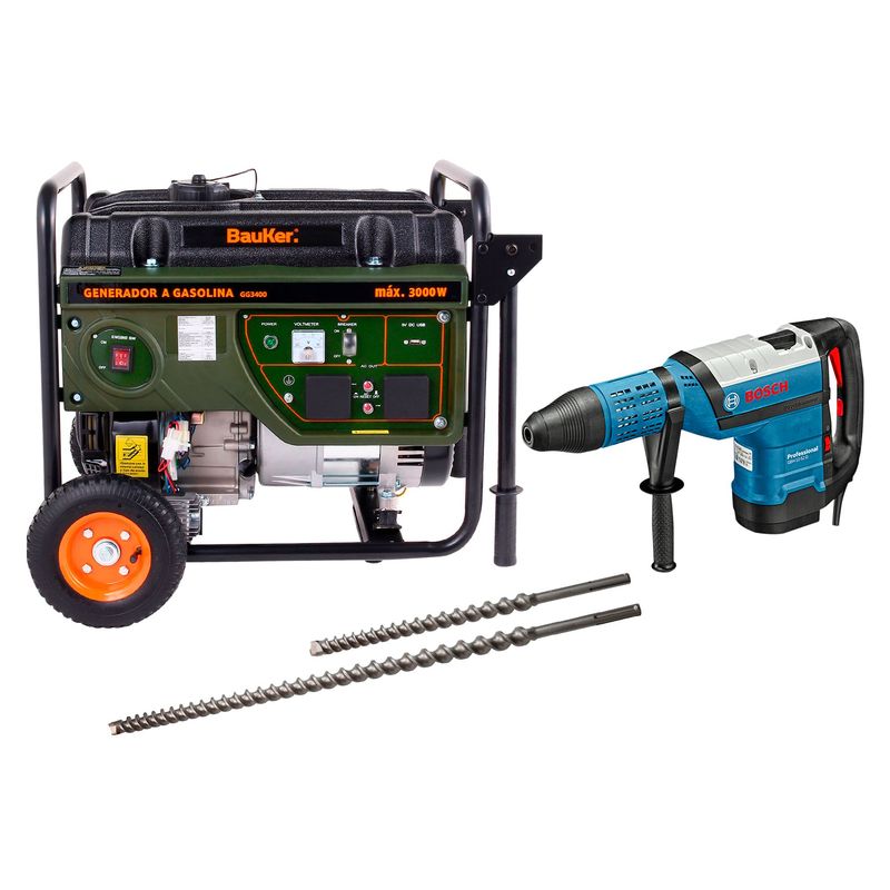  - Combo Rotomartillo SDS Max 1700W Eléctrico + Generador Eléctrico a Gasolina 3000W + Broca SDS-MAX Speed x32x800 / 900 + Broca SDS-MAX  32x400/520 mm