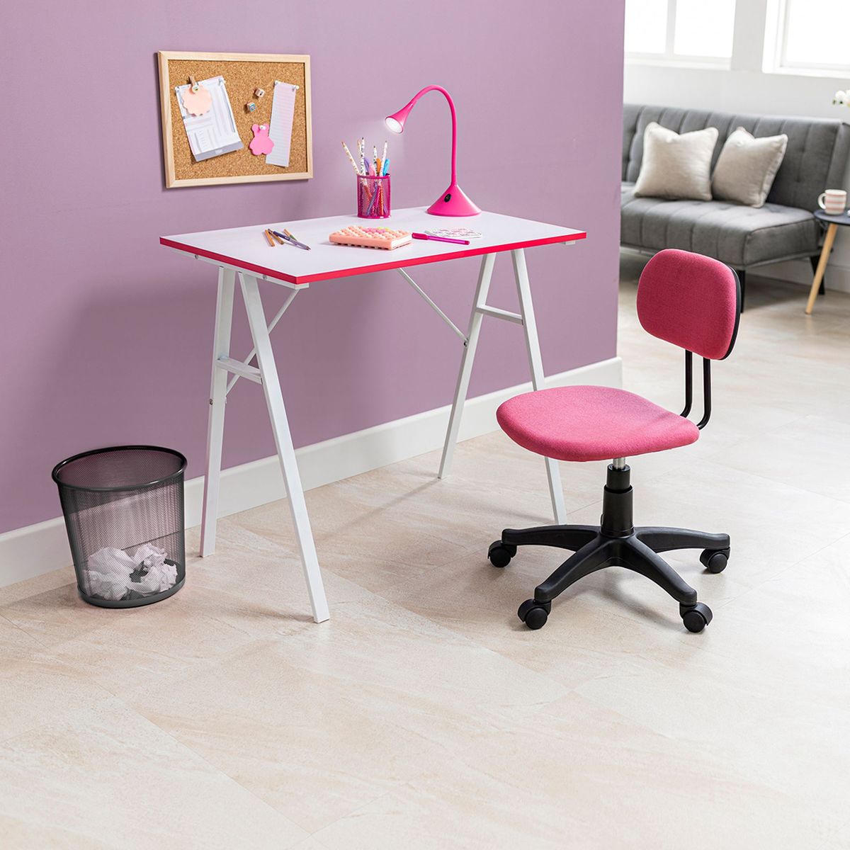 JUST HOME COLLECTION - Escritorio + Silla Rosado