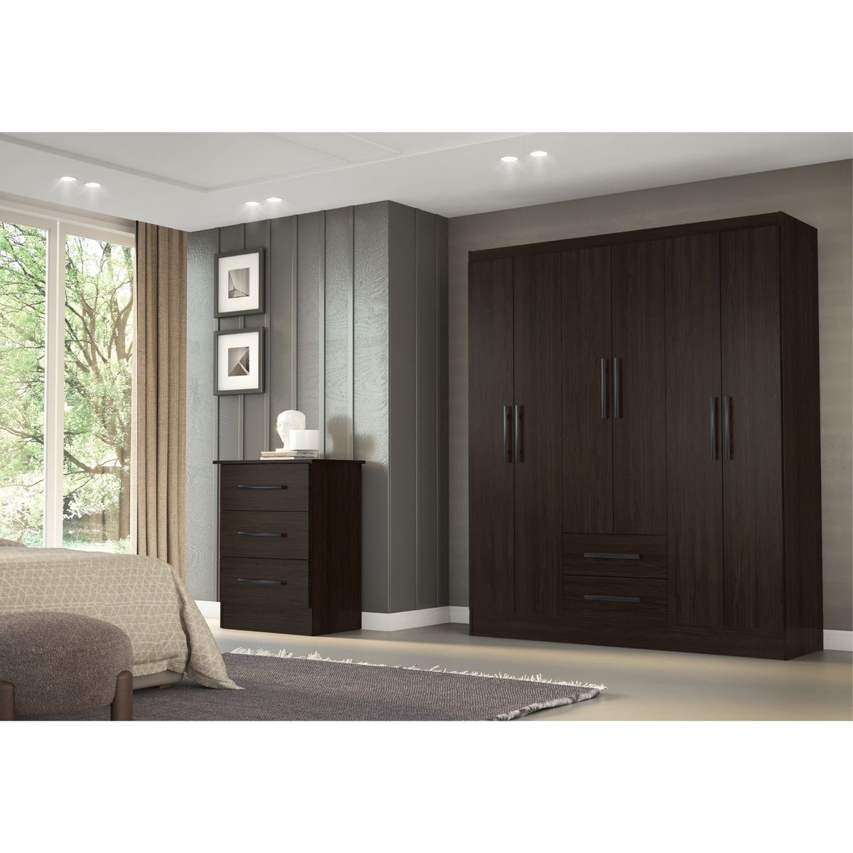 CASA BONITA - Ropero 6 Puertas 2 Cajones 162x47x183cm