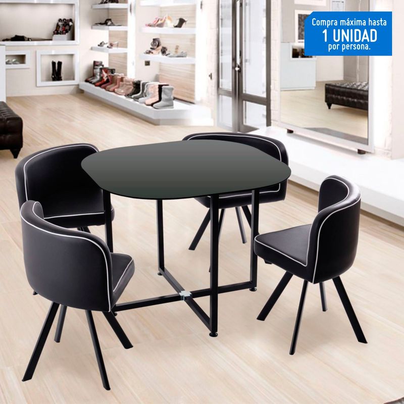 JUST HOME COLLECTION - Juego de Comedor Pizza 4 Personas Negro