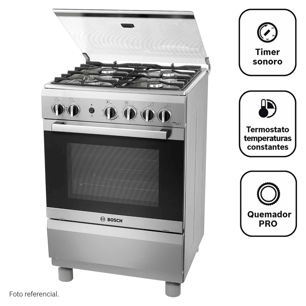 BOSCH - Cocina Bosch a Gas 4 Hornillas PRO447 Inox