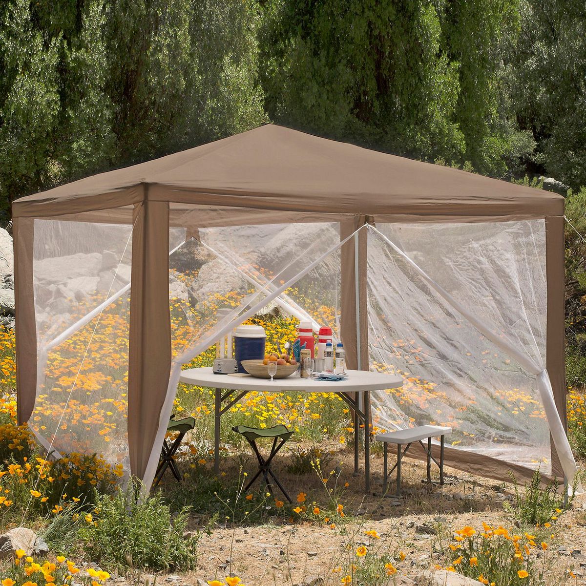 KLIMBER - Toldo Armable 3x3m Taupe con Malla Mosquitera