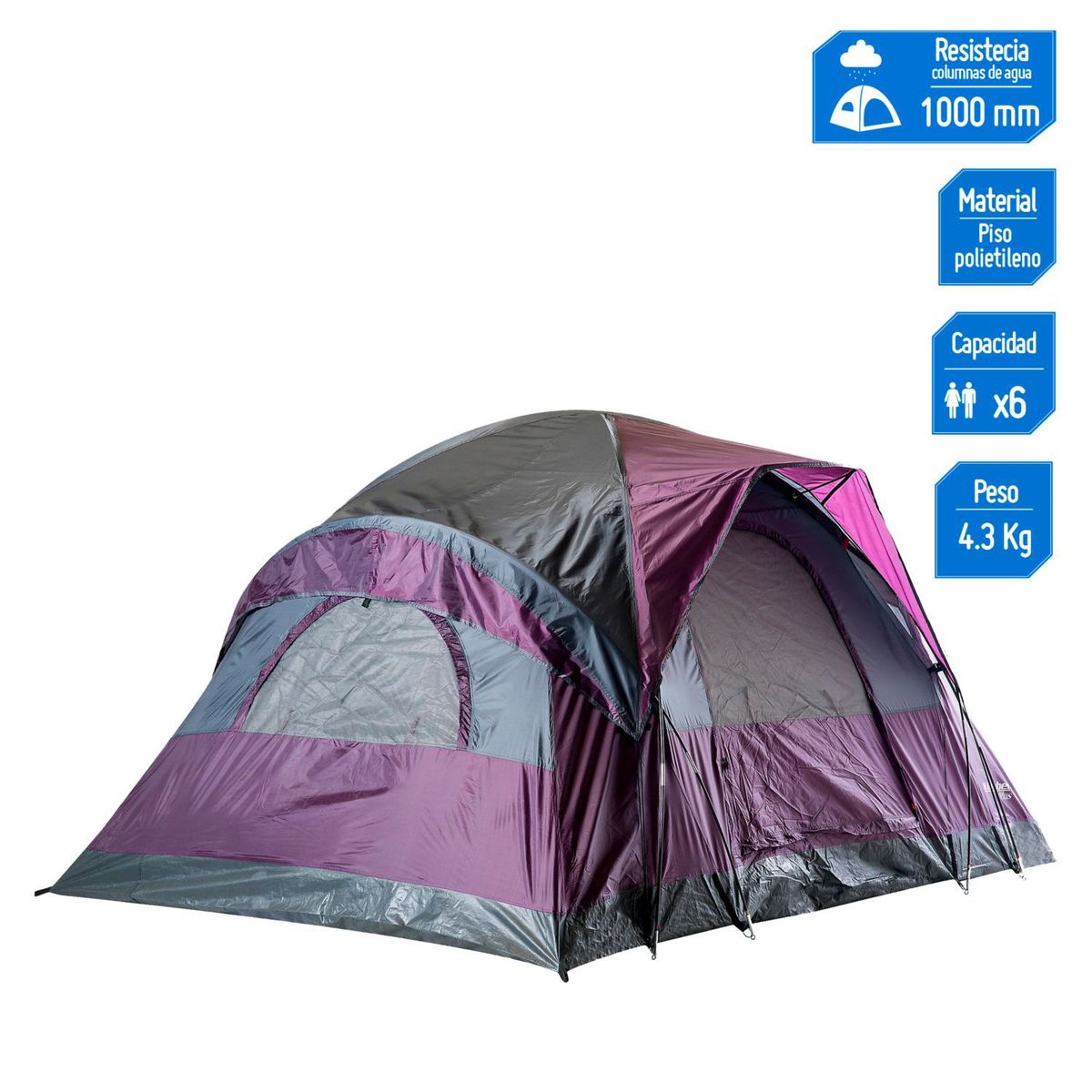 KLIMBER - Carpa Para 6 Personas Modelo Mayon Color Morado/Gris
