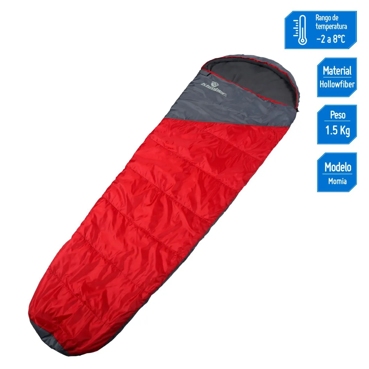 KLIMBER - Bolsa de dormir Momia 230 cm 0°C Momia Rojo; Gris