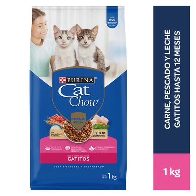 Cat Chow Cachorros Croquetas para Gatos 1 kg Sabor Pescado, Carne y Leche 