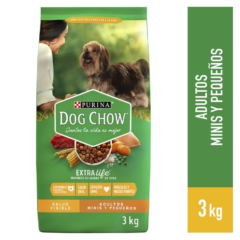 DOG CHOW - Dog Chow adultos 3kg de Carne, maíz, pollo, camote raza pequeña