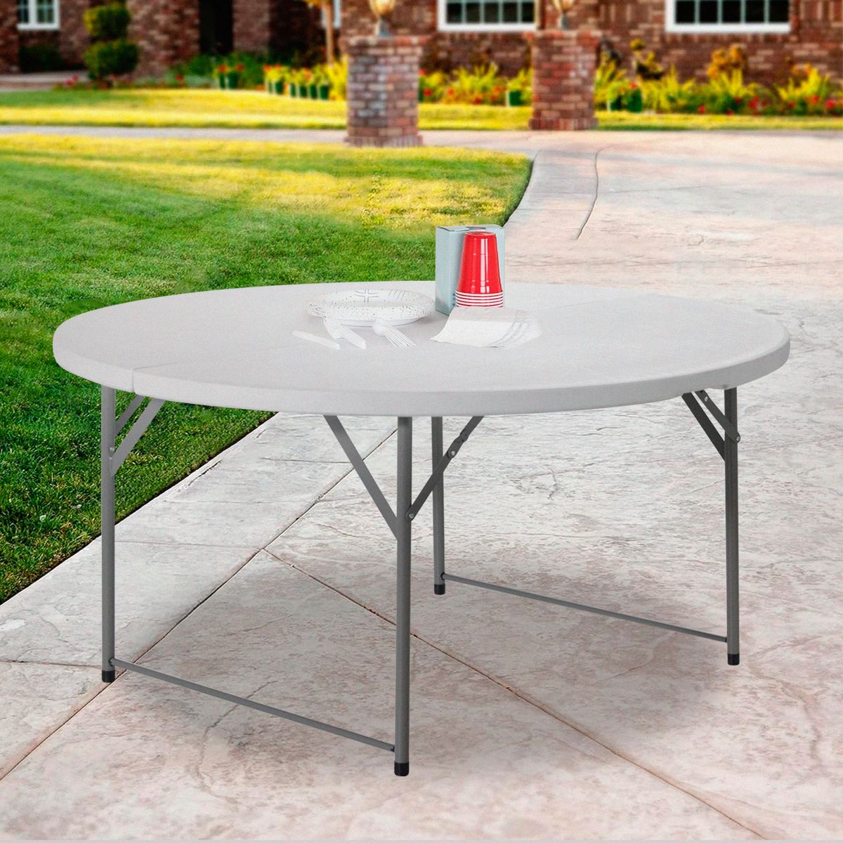 JUST HOME COLLECTION - Mesa Plegable Redonda Blanca 150CM