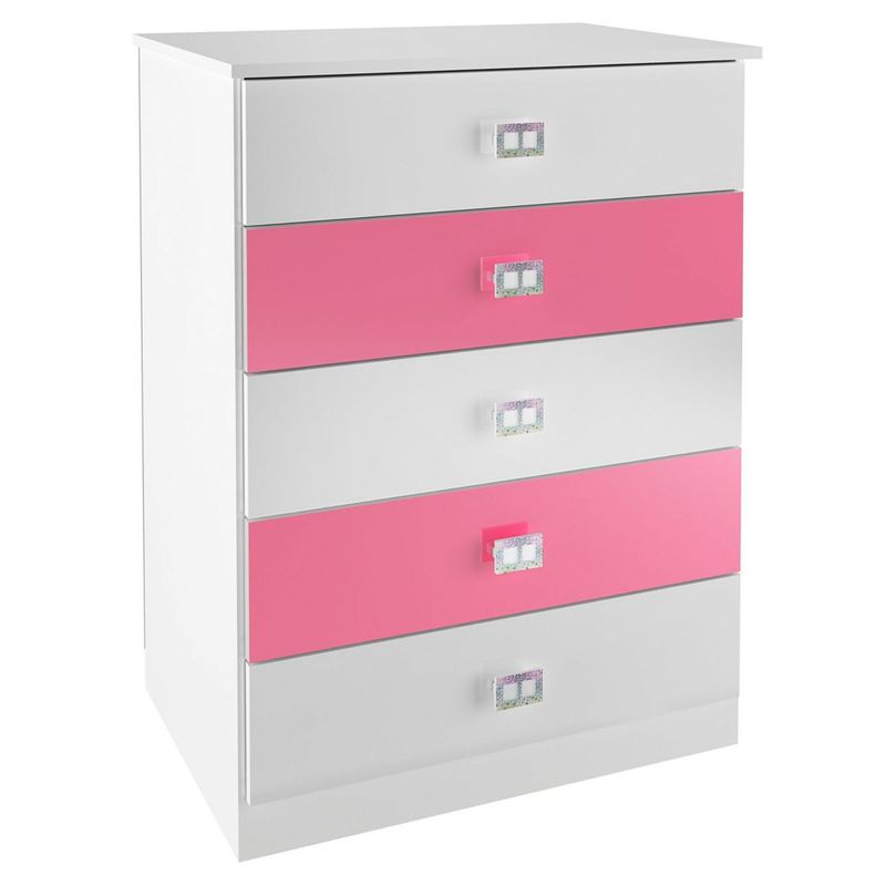 GENIALFLEX - Cómoda 5 cajones blanco/rosado