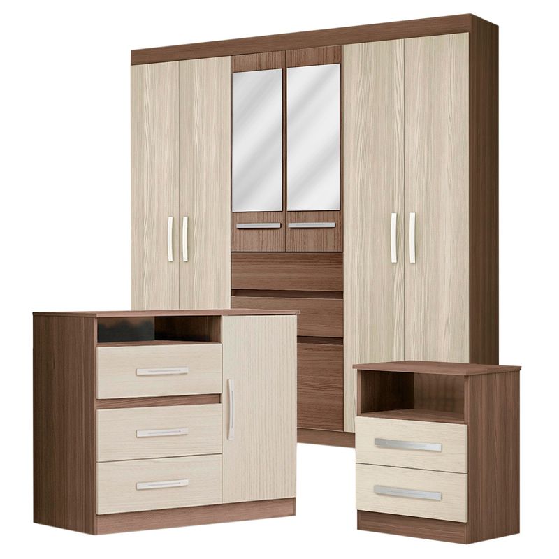 GENIALFLEX - Ropero 7 puertas 2 cajones + Cómoda + Velador