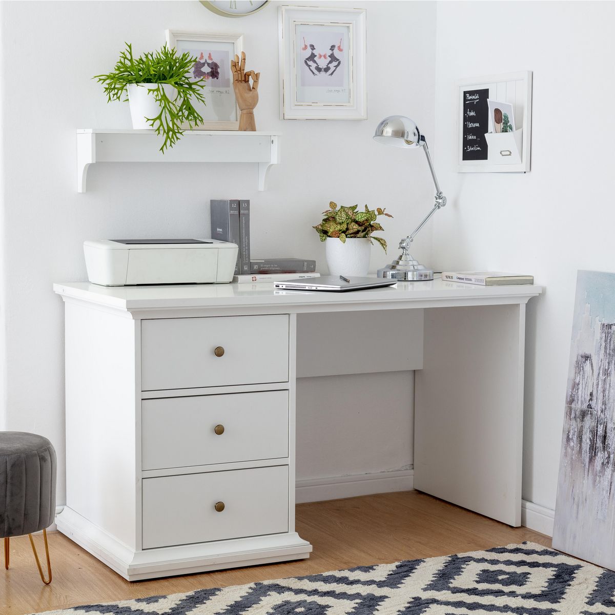 TVILUM - Escritorio de Oficina Melamina Paris Blanco