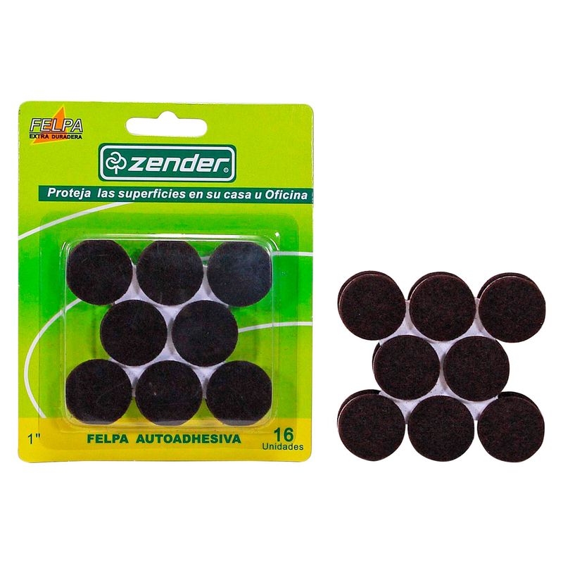 ZENDER - Deslizador para Muebles de Felpa Adhesiva Circular Negro 1" x 16 unid