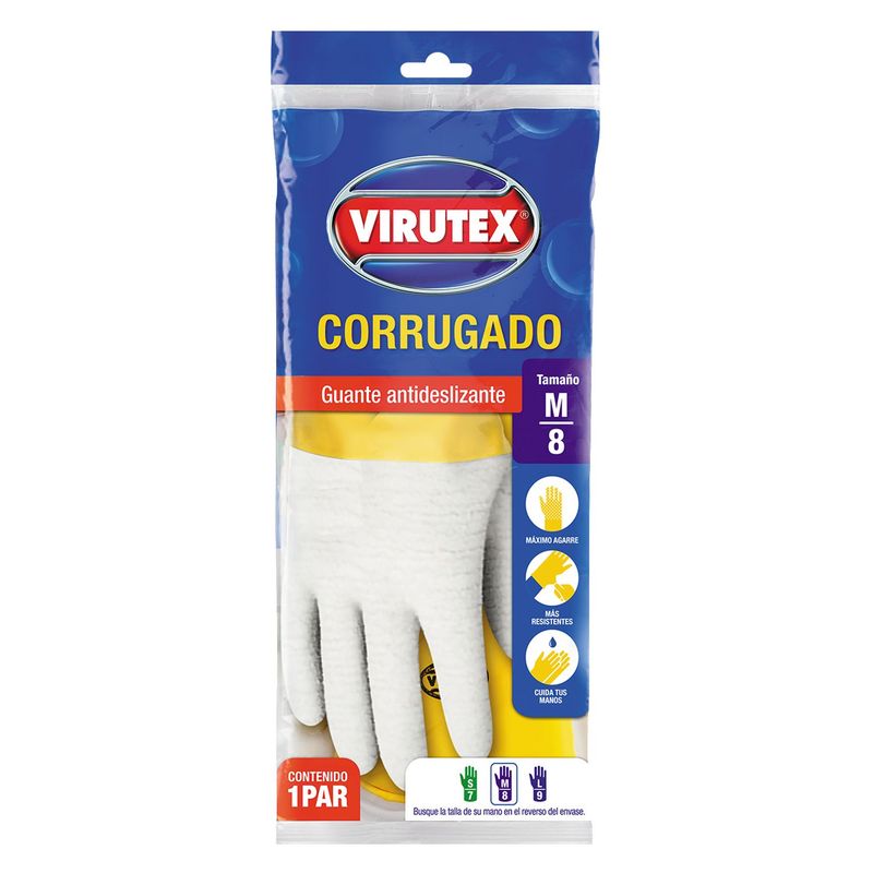 VIRUTEX - Guantes de Látex Corrugado Talla M  - Amarillo