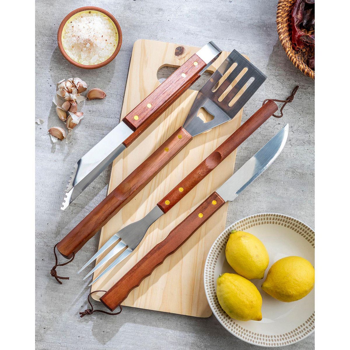 MR BEEF - Set Mr Beef x4 Accesorios Parrilleros con Tabla