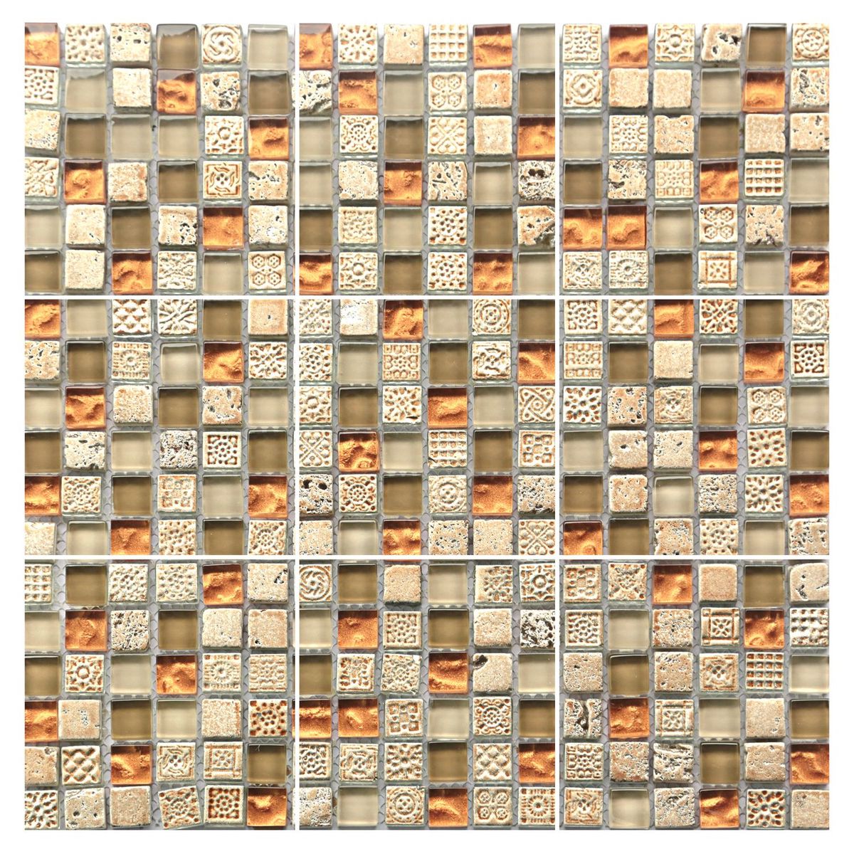 HOLZTEK - Malla Mix Piedra Vidrio Dorado 30x30cm