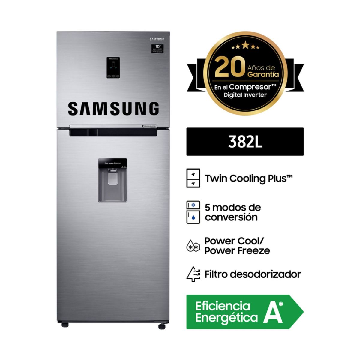 SAMSUNG - Refrigeradora Samsung 382 Lt Top Freezer RT38K5930S8 Inox