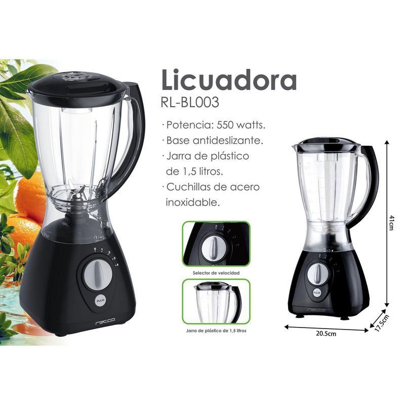 RECCO - Licuadora RL-BL003 Vaso de Plástico Negra