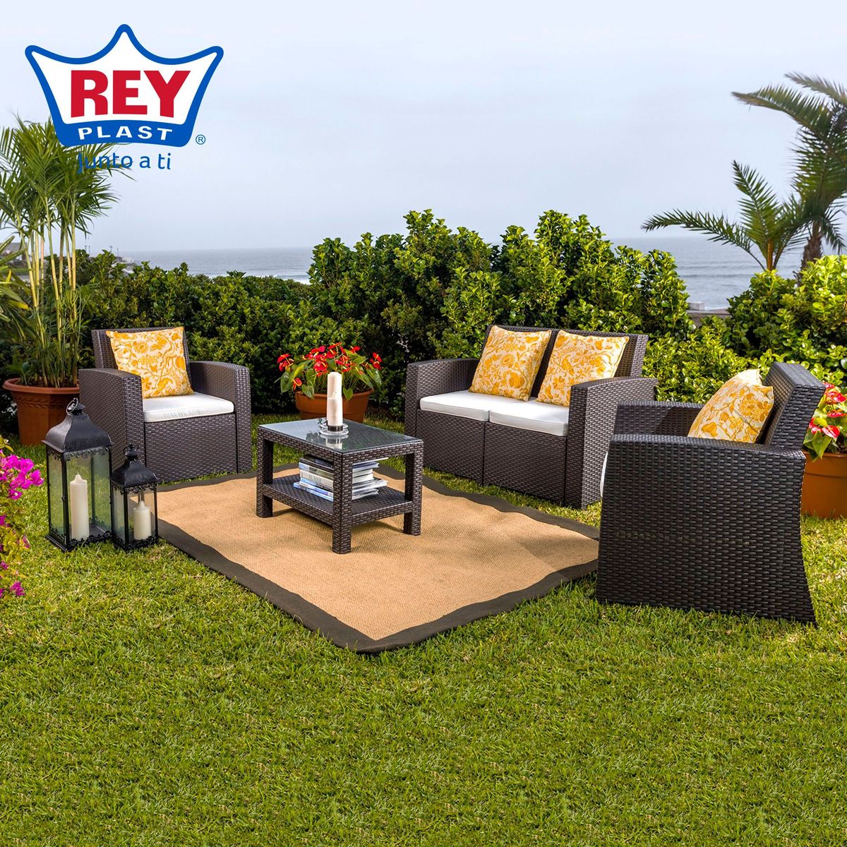 REYPLAST - Juego Living de Terraza Tavarúa 4 personas Marron Moro