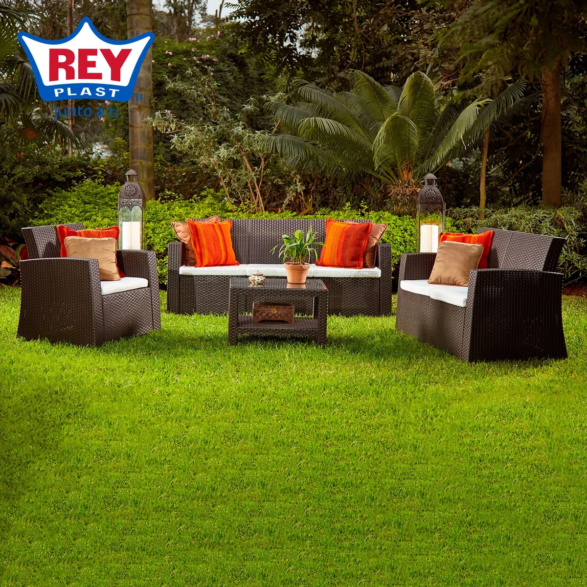 REYPLAST - Juego Living de Terraza Tavarúa 6 personas Marron Moro