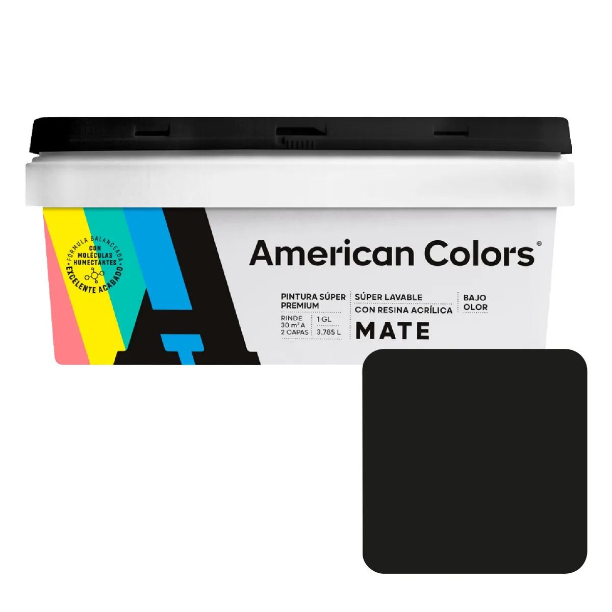 AMERICAN COLORS - Pintura American Latex Mate Negro 1GL
