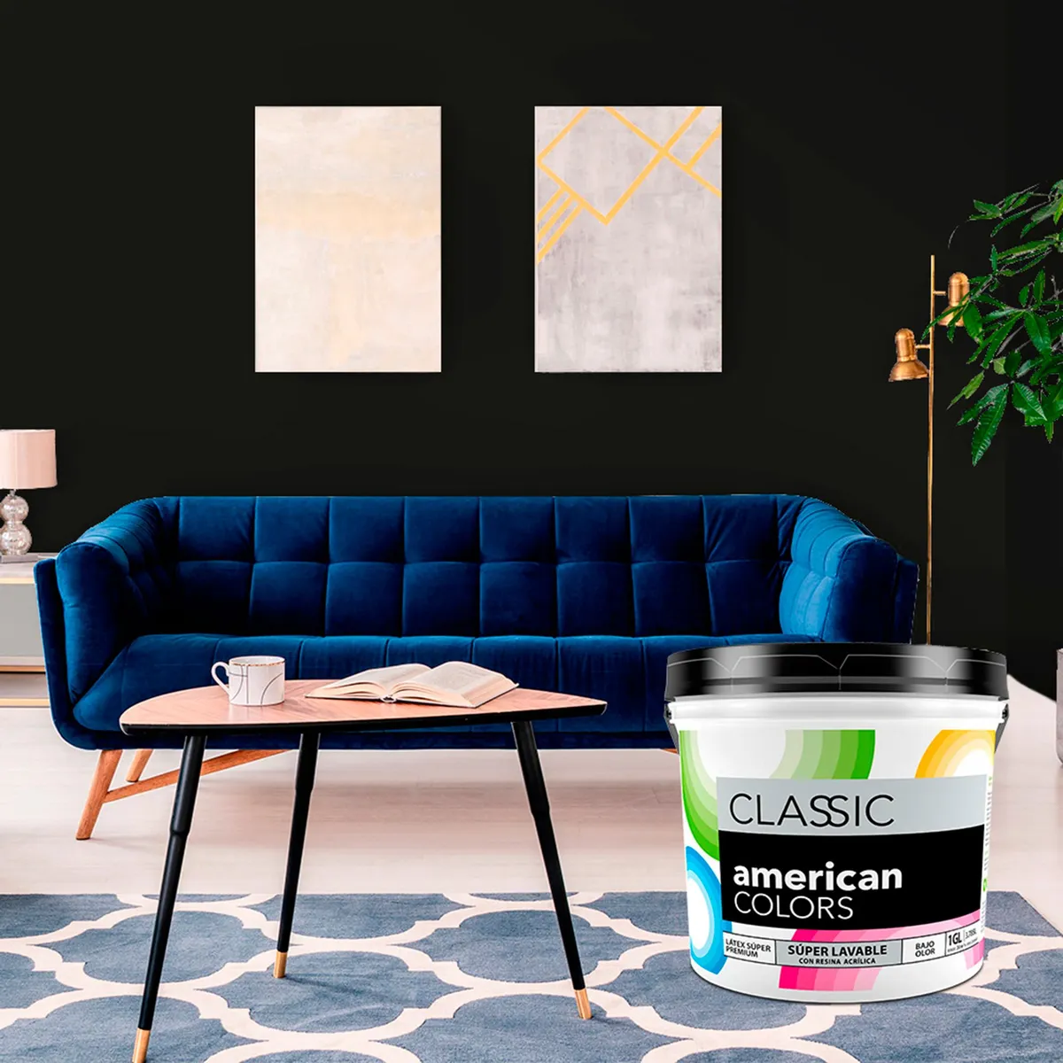 AMERICAN COLORS - Pintura American Latex Mate Negro 1GL