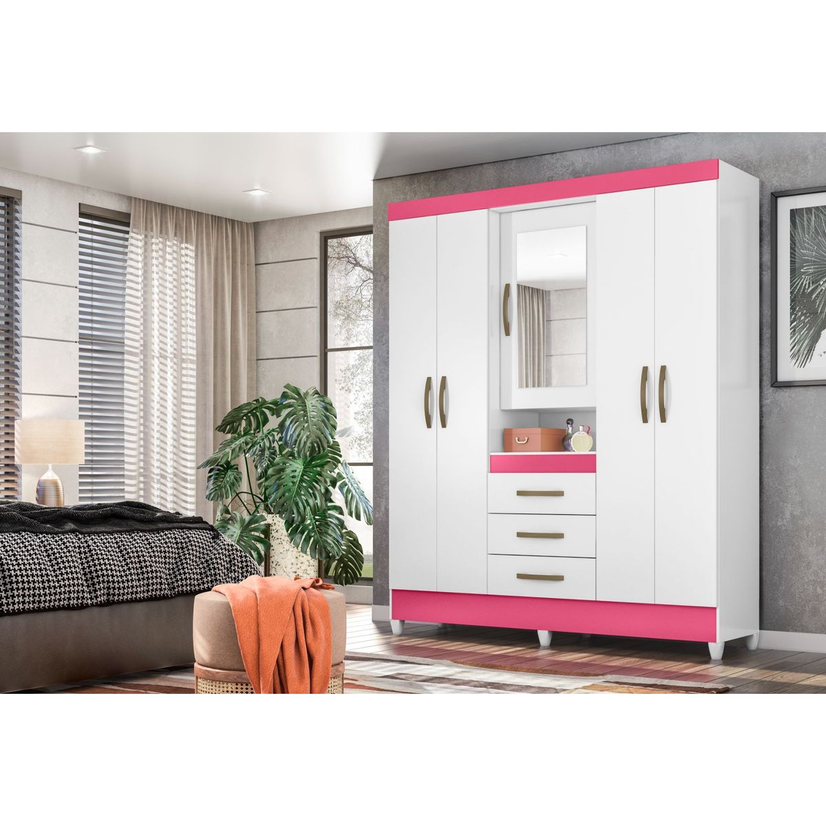 CASA BONITA - Ropero con Espejo 5 Puertas 4 Cajones Infantil
