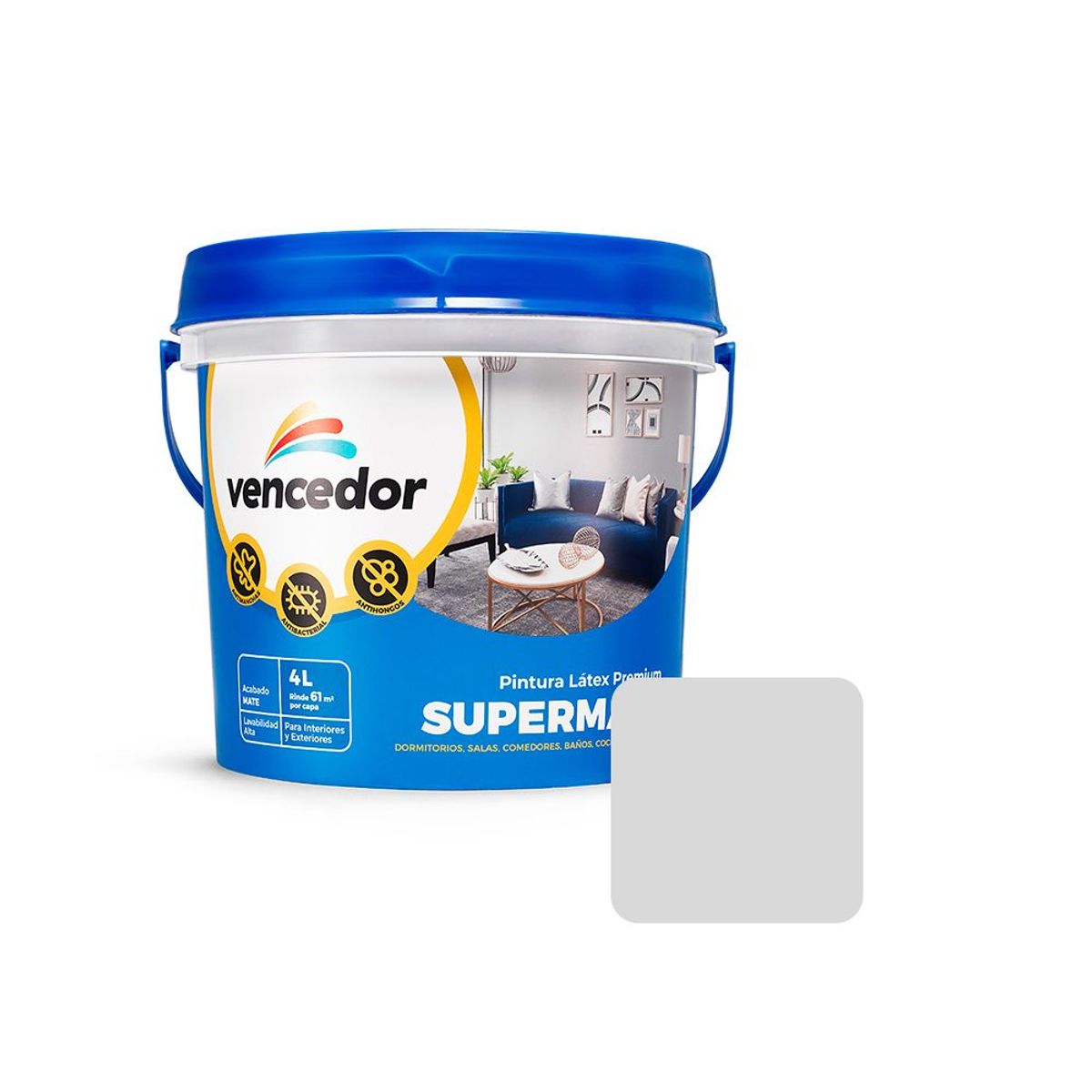 SUPERMATE - Pintura Super Antibacterial Gris Oriente 1GL