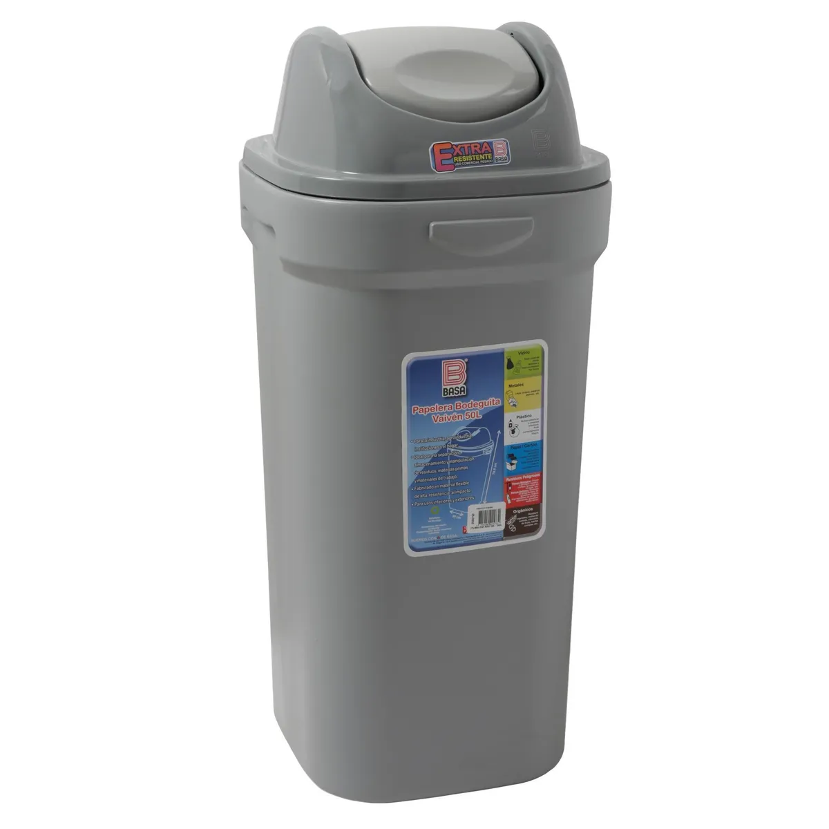 BASA - Papelera de Polietileno Basa Gris 50L