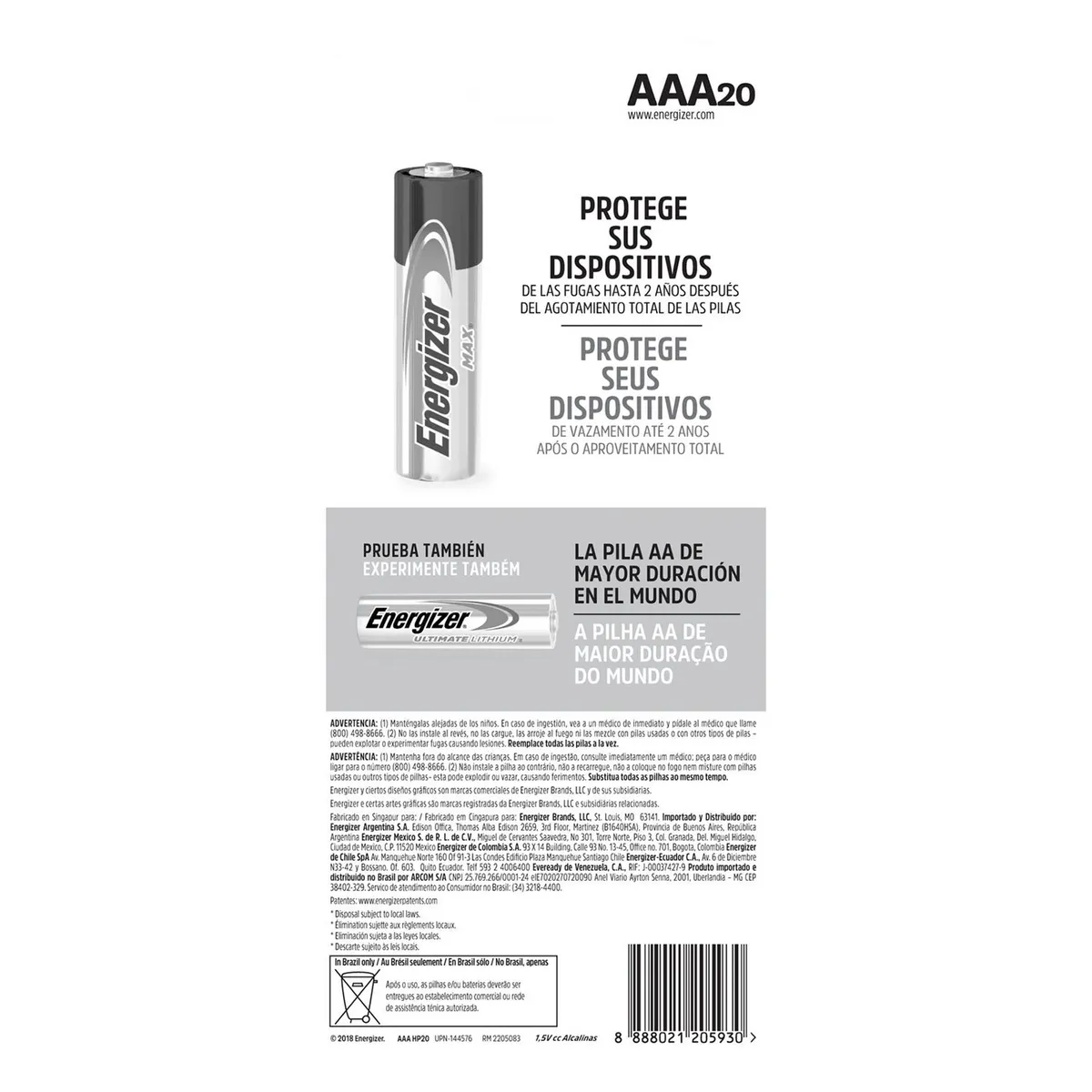 ENERGIZER - Pack de 20 pilas alcalinas AAA 1.5V Energizer