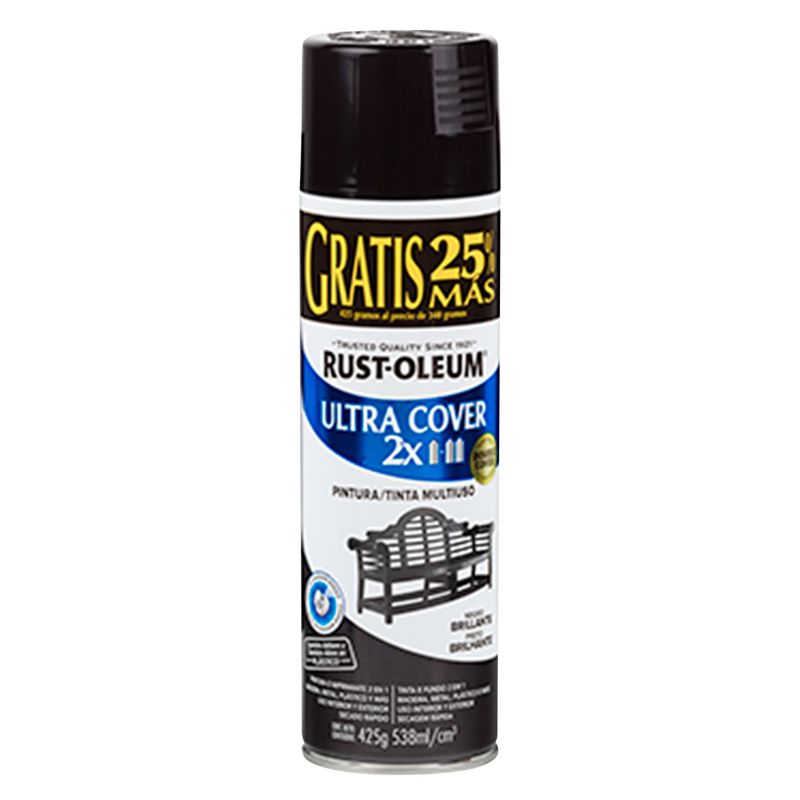 RUST OLEUM - Aerosol Multiusos Ultra Cover 2x Negro Brillante 425 Gr