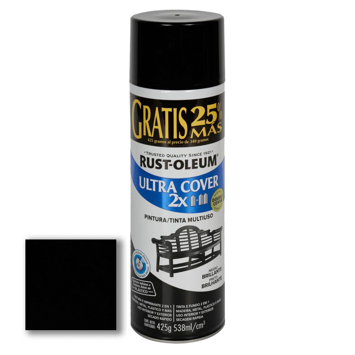 Aerosol Multiusos Ultra Cover 2x Negro Brillante 425 Gr, marca RUST OLEUM - Foto 2