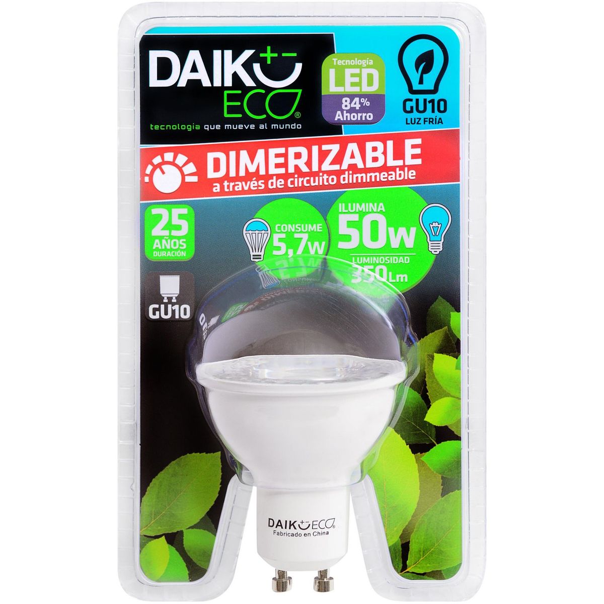 DAIRU - Foco Dicroico LED con Dimer GU10 5-50W Luz Fría