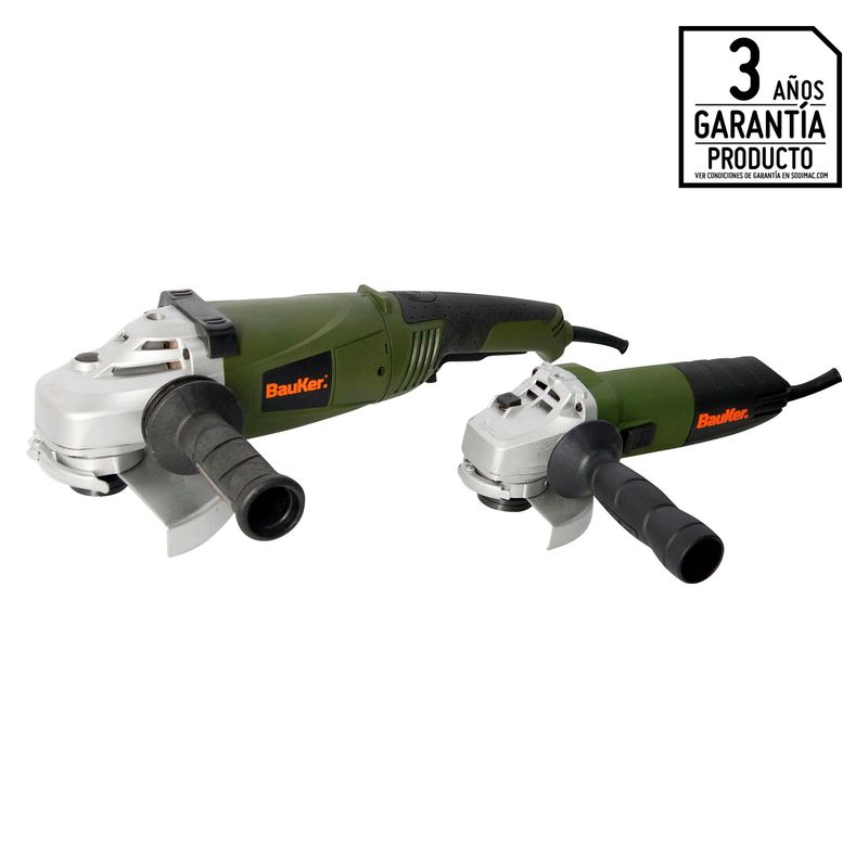 BAUKER - Amoladora Angular Eléctrica Bauker 7'' 2100W + Amoladora Angular Eléctrica Bauker 4-1/2'' 820W 