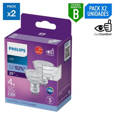 Pack x2 Foco LED Dicroico Gu10 4W Luz Blanca