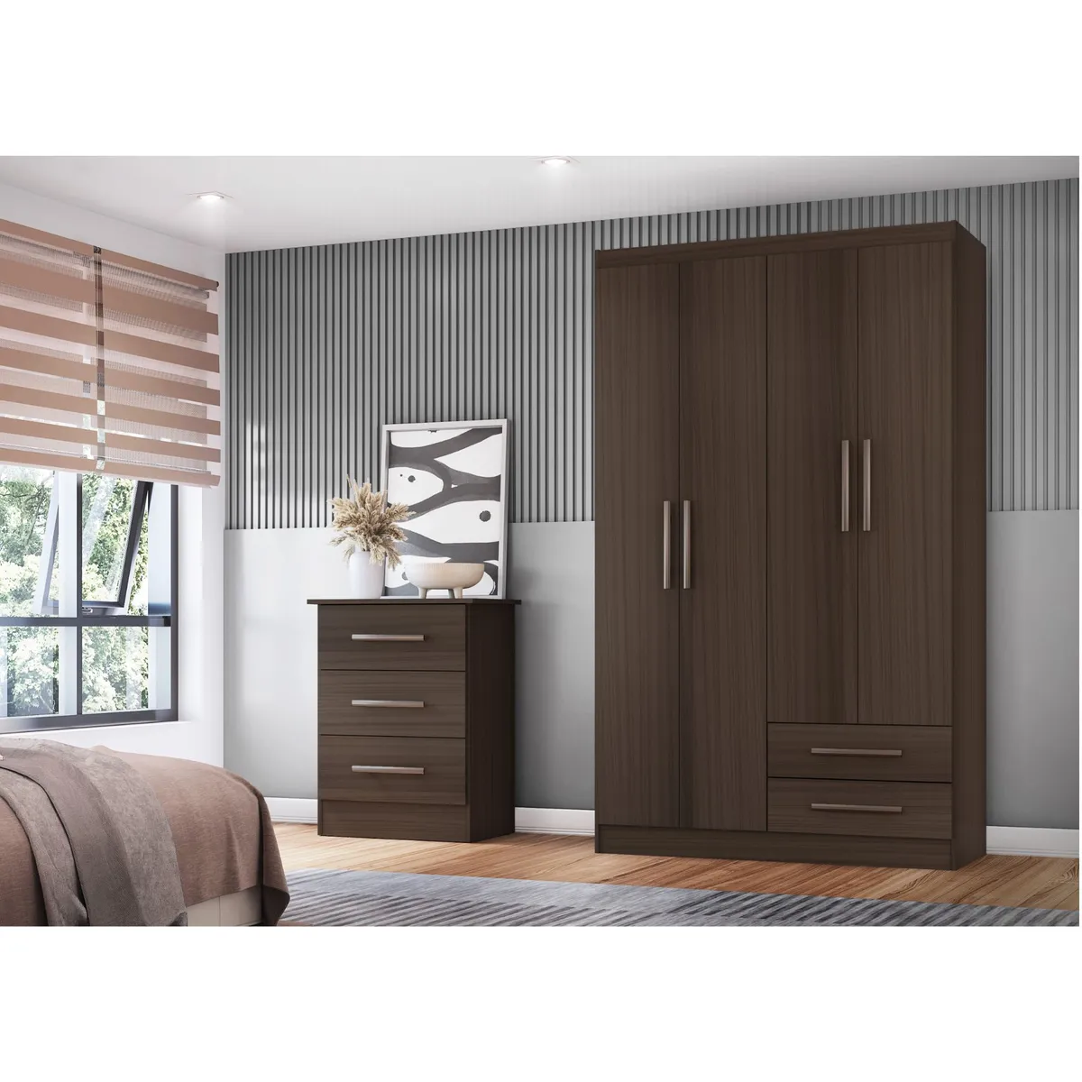 CASA BONITA - Ropero 4 Puertas 2 Cajones 109x47x183cm