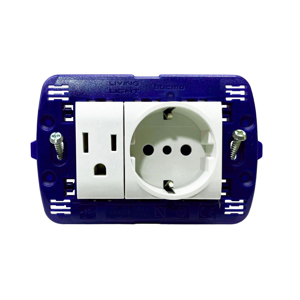 BTICINO - Tomacorriente Schuko + Americano Living Light Blanco