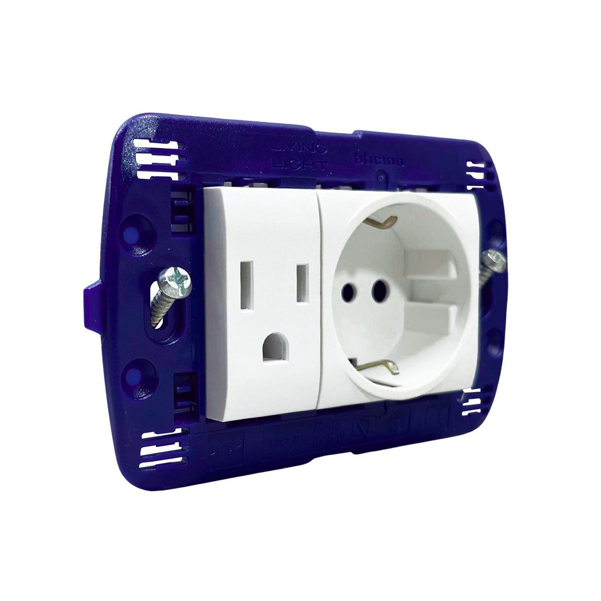 BTICINO - Tomacorriente Schuko + Americano Living Light Blanco